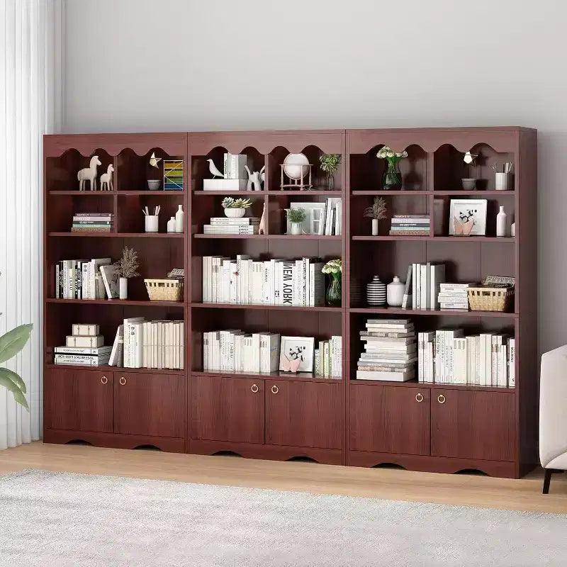 5 Tier Wooden Floor Standing Bookcase, 63 Inch High Display Storage Cabinet, Self Standing Bookcase, Home Office, Study Room, Kitchen