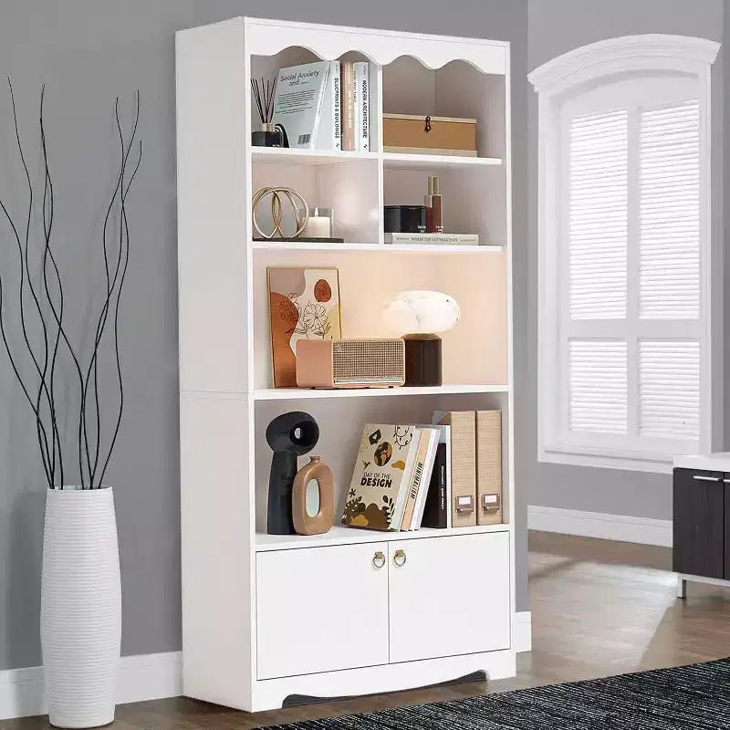 5 Tier Wooden Floor Standing Bookcase, 63 Inch High Display Storage Cabinet, Self Standing Bookcase, Home Office, Study Room, Kitchen