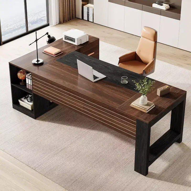 78 L-Shaped Executive Desk with Drawers, Large Corner Computer Desk with Cabinet