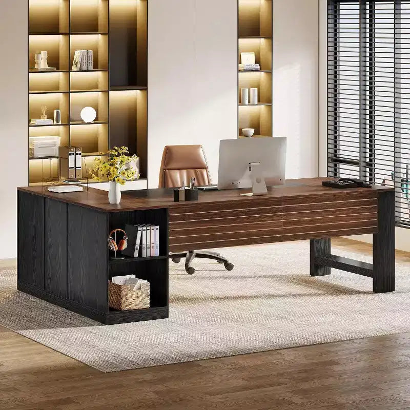 78 L-Shaped Executive Desk with Drawers, Large Corner Computer Desk with Cabinet