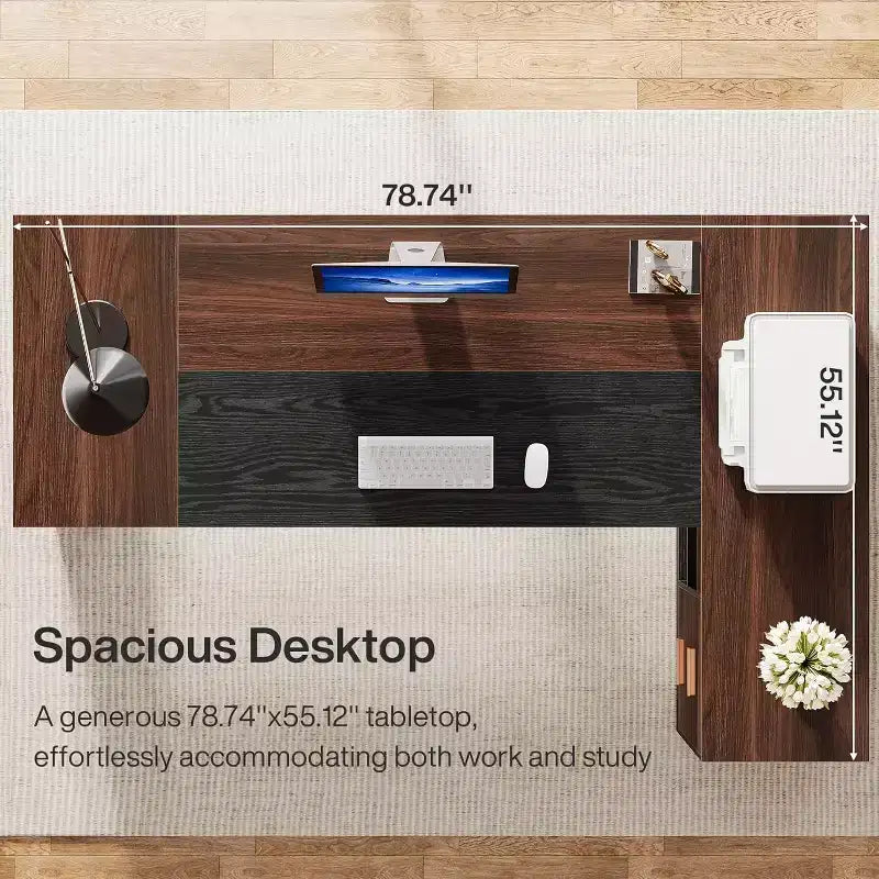 78 L-Shaped Executive Desk with Drawers, Large Corner Computer Desk with Cabinet