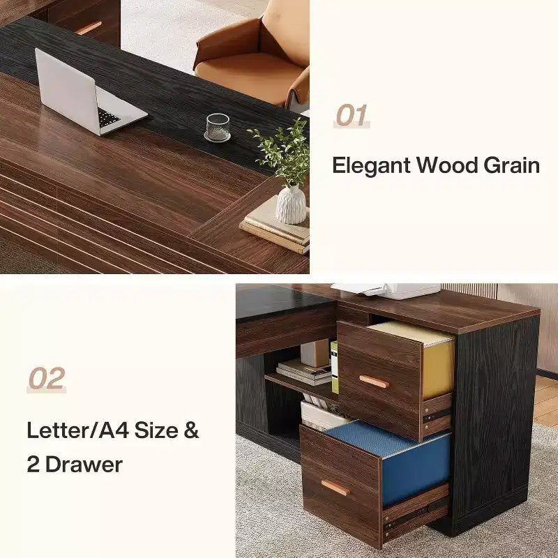 78 L-Shaped Executive Desk with Drawers, Large Corner Computer Desk with Cabinet
