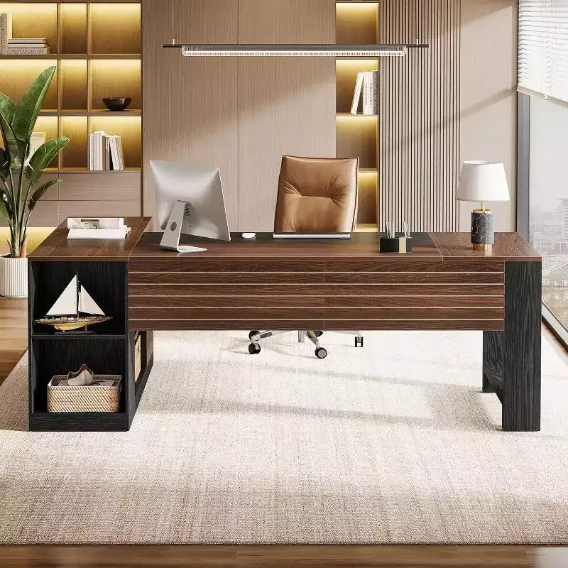 78 L-Shaped Executive Desk with Drawers, Large Corner Computer Desk with Cabinet